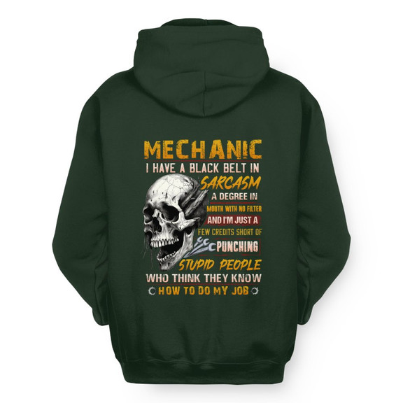 Black Belt In Sarcasm Mechanic Apparel - Skull Humor Hoodie
