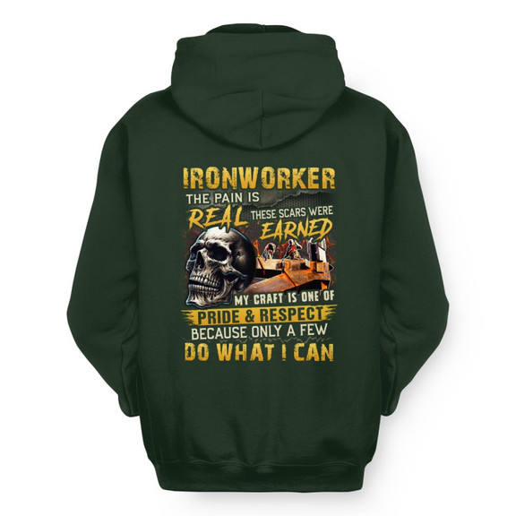 The Pain Is Real Ironworker Apparel - Skull Workwear Hoodie