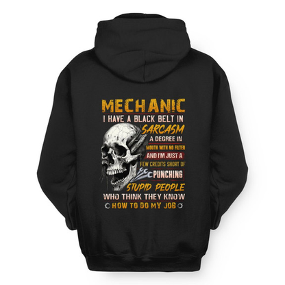 Black Belt In Sarcasm Mechanic Apparel - Skull Humor Hoodie