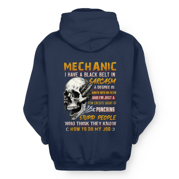 Black Belt In Sarcasm Mechanic Apparel - Skull Humor Hoodie