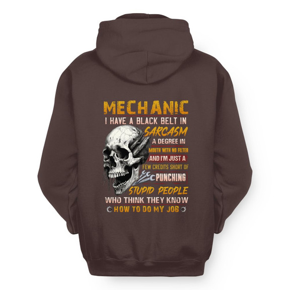 Black Belt In Sarcasm Mechanic Apparel - Skull Humor Hoodie
