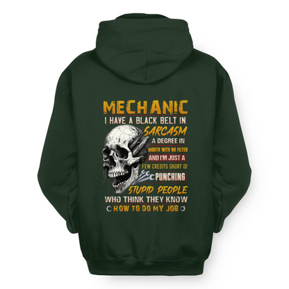Black Belt In Sarcasm Mechanic Apparel - Skull Humor Hoodie