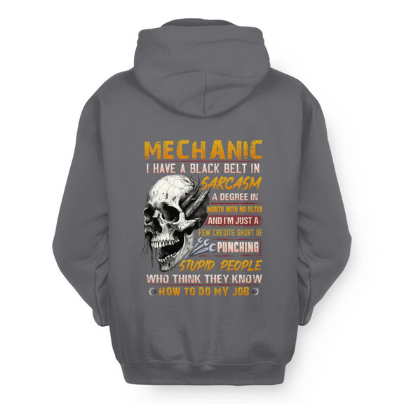 Black Belt In Sarcasm Mechanic Apparel - Skull Humor Hoodie