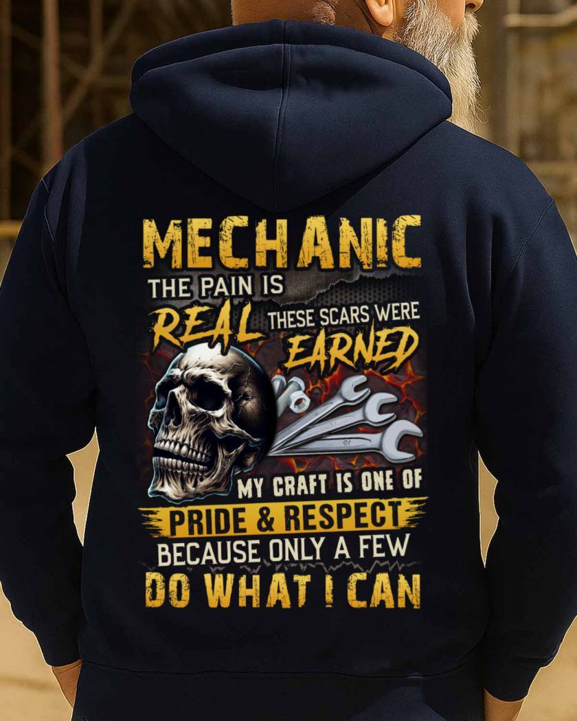 The Pain Is Real Mechanic Apparel - Skull Workwear Hoodie
